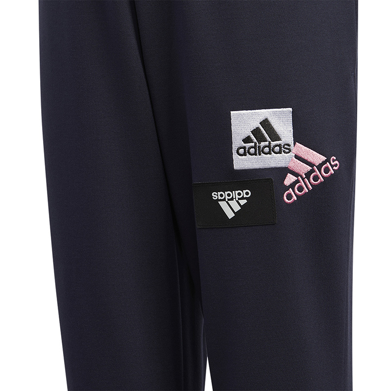 adidas 童装 纯色Logo印花休闲运动裤 男童 藏青色 HM5210