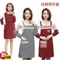 棉无袖围裙背带套装棉布透气放油污罩衣韩版时尚女工作服春夏款