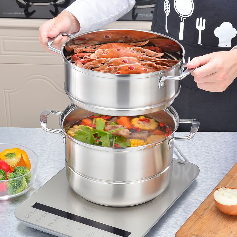 蒸锅304不锈钢三层加厚多层蒸笼馒头家用1层2层二层煤气灶用锅具