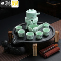 三维工匠家用功夫紫砂茶具套装陶瓷泡茶壶储水小茶台茶托茶道实木茶盘 石磨茶盘（自动）青（静） 2件