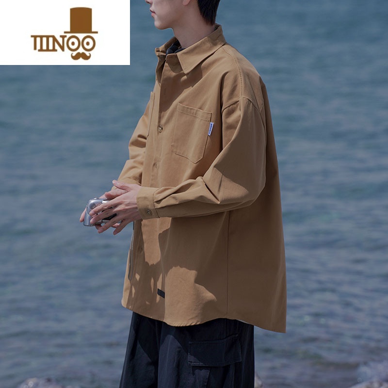 YANXU日系复古工装长袖衬衫男新款潮牌宽松休闲潮流百搭衬衣外衣高清大图