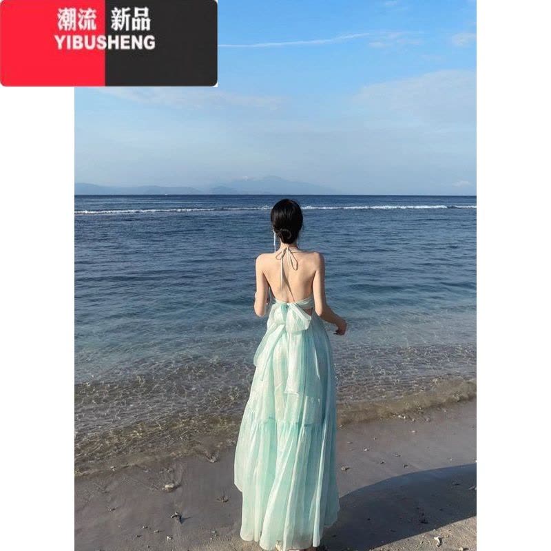 YIBUSHENG海边拍照仙吊带连衣裙云南三亚旅行初恋穿搭长裙度假露背仙女裙图片