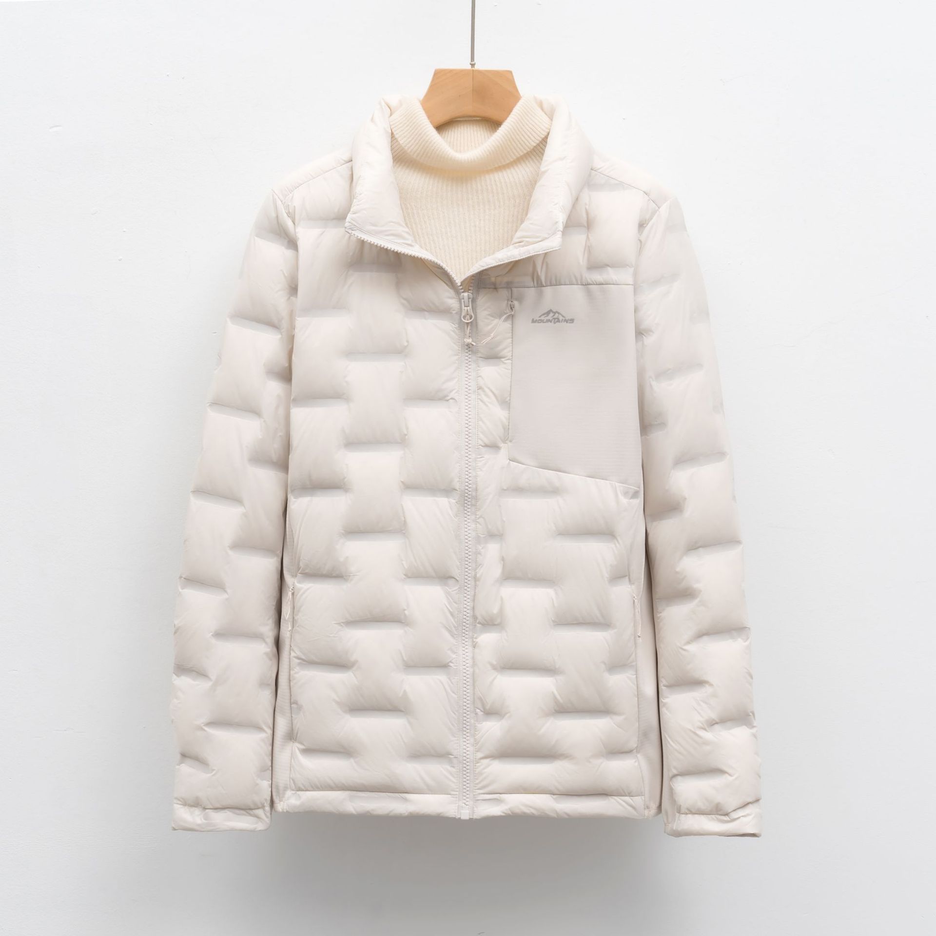 90绒新国标户外轻薄羽绒服女秋冬短款立领保暖上衣外套_282004 沙石白 L