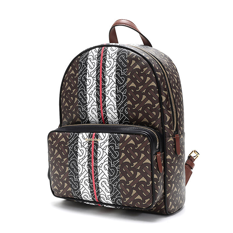 burberry博柏利男女通用款环保帆布专属标识条纹图案双肩包背包