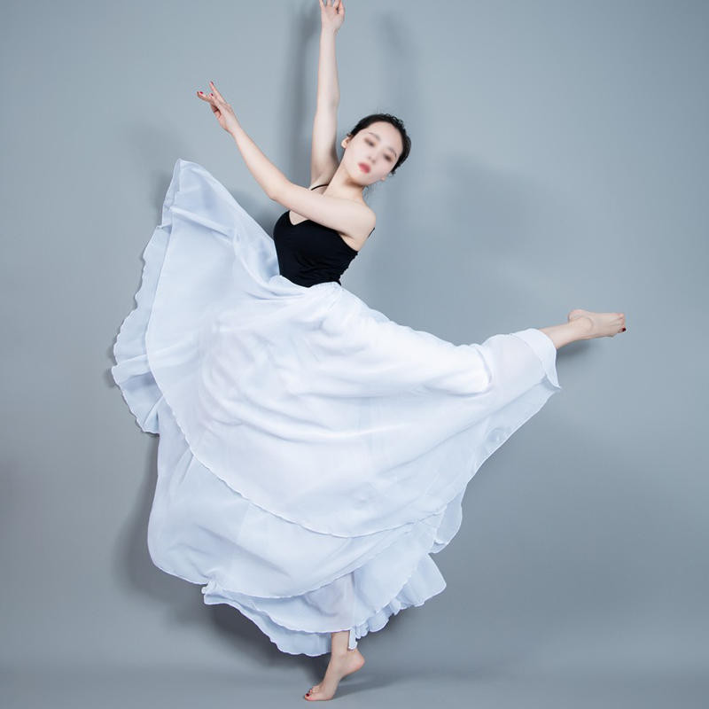 古典舞演出服女现代舞半身裙单色舞蹈练习裙新疆舞写真艺考大摆裙