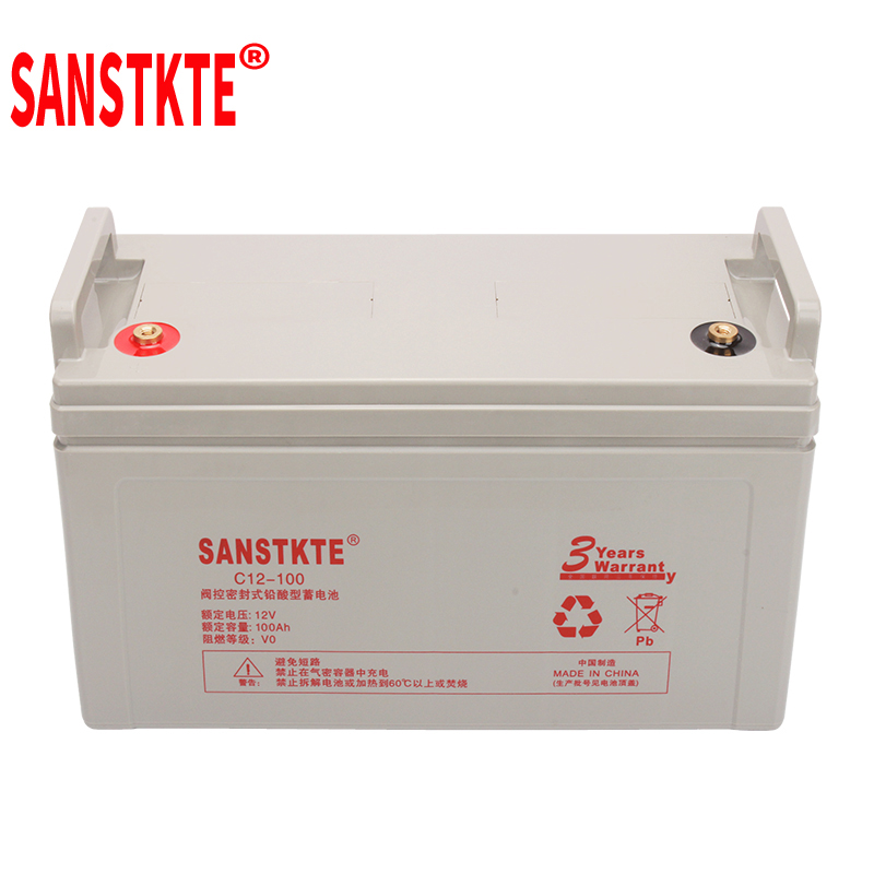 SANSTKTE胶体铅酸免维护电瓶12V100AH机房UPS电源蓄电池监控系统EPS通讯基站备用长壳C12-100高清大图