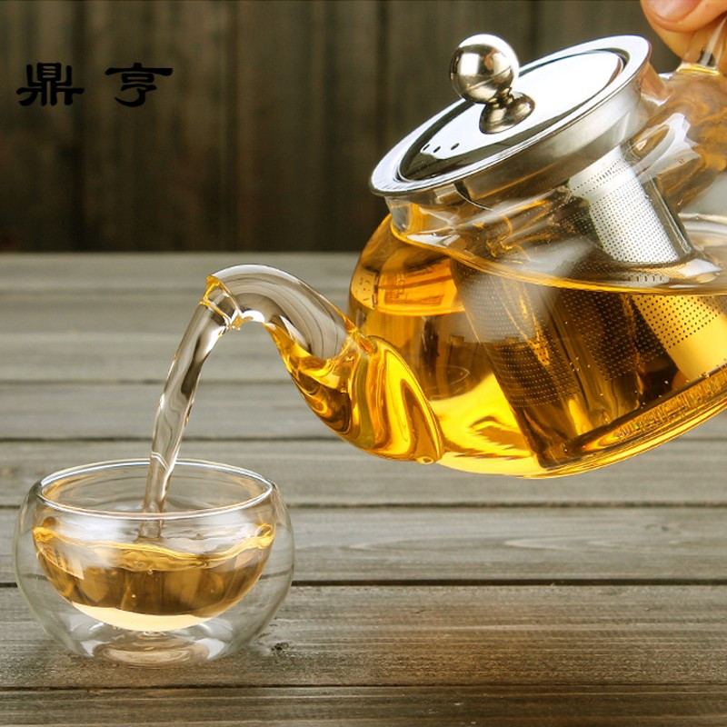鼎亨耐热玻璃茶壶不锈钢过滤透明玻璃泡茶壶功夫茶具红茶花茶壶耐