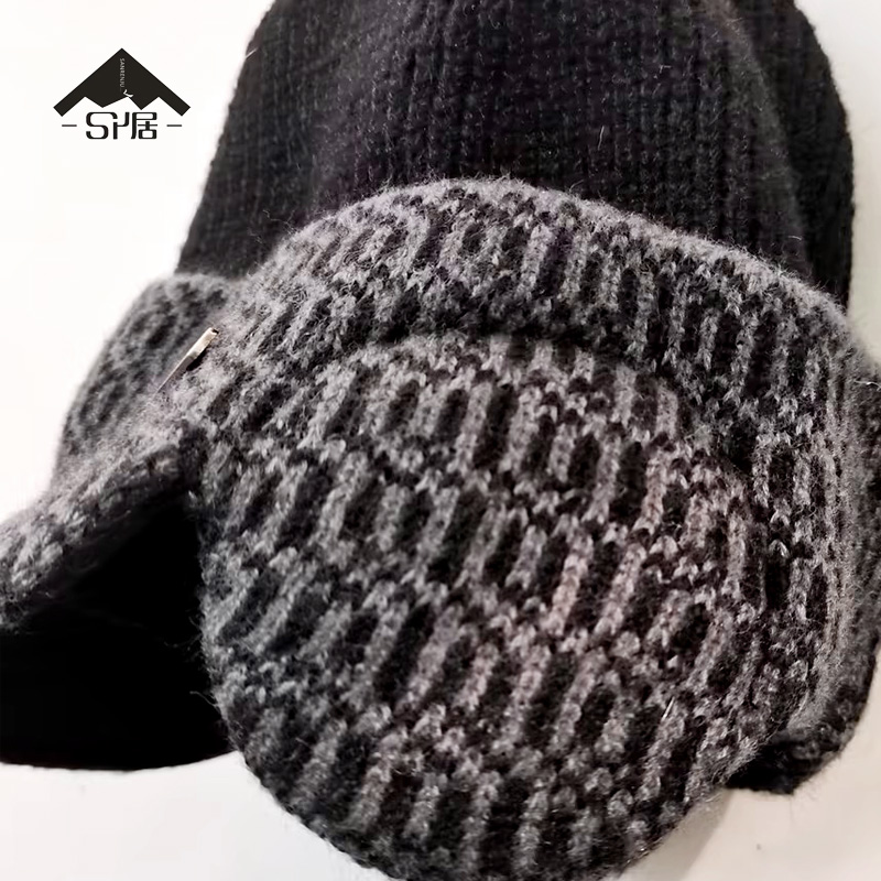 三人居加绒护耳保暖针织帽鸭舌帽SRJMZ8969/顶高清大图