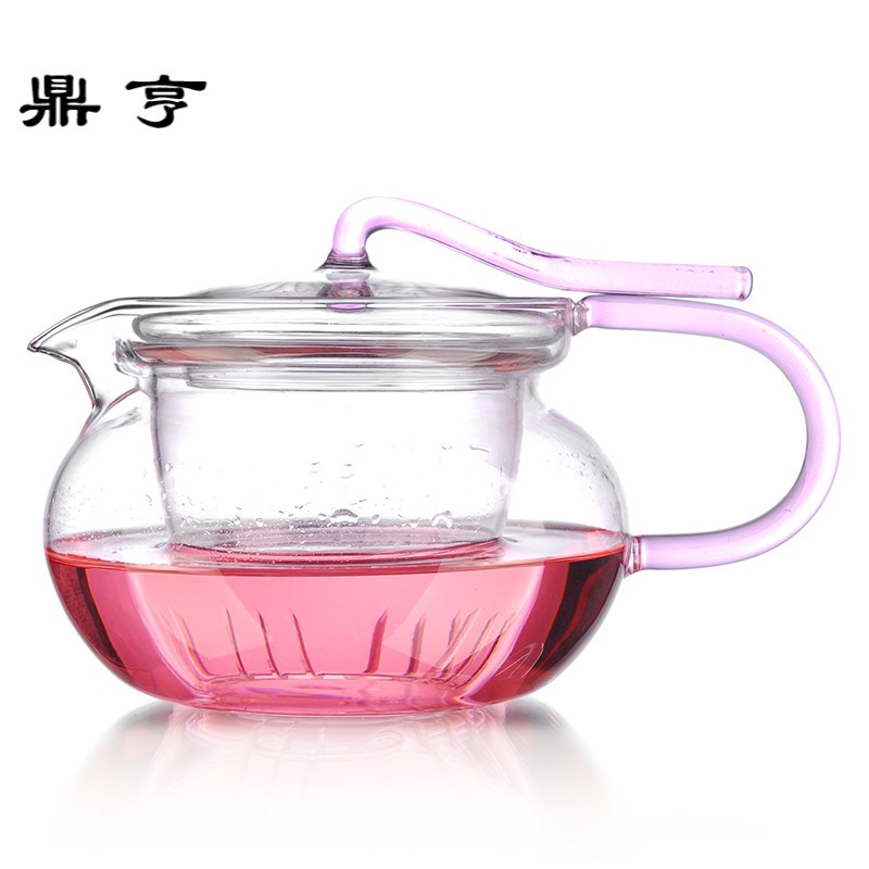 鼎亨花茶具 玻璃花茶壶过滤 泡茶壶花茶壶 晶粉神采壶防盖