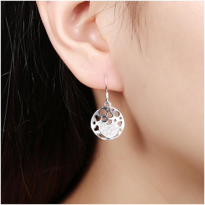 E787Women Silver Earrings 镀纯银水晶镂空精致日韩版女耳饰耳环送女朋友七夕情人节礼物