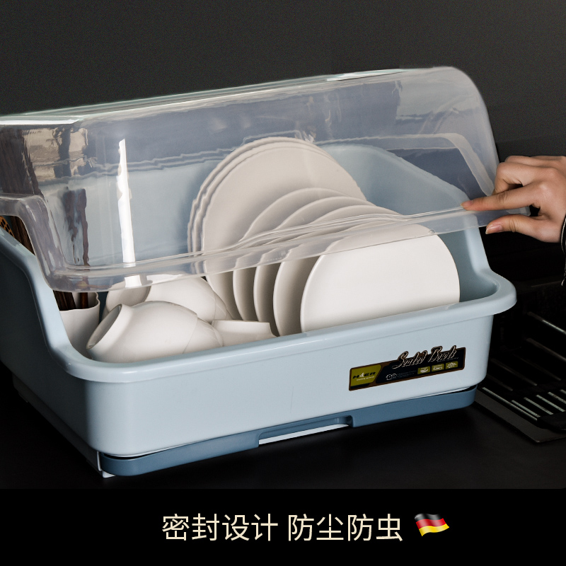 装碗筷收纳盒放碗箱沥水碗架厨房家用带盖碗盆碗碟置物架塑料碗柜高清大图