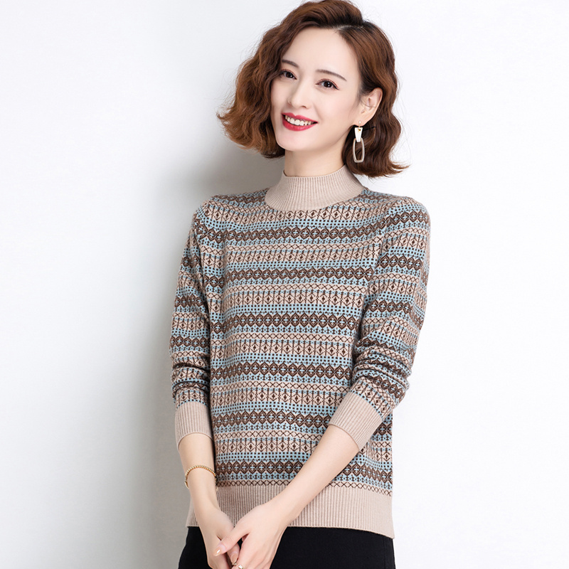 衫印花显瘦打底毛衣女专柜正品女士毛衣高端羊绒衫年轻漂亮打底衫女装