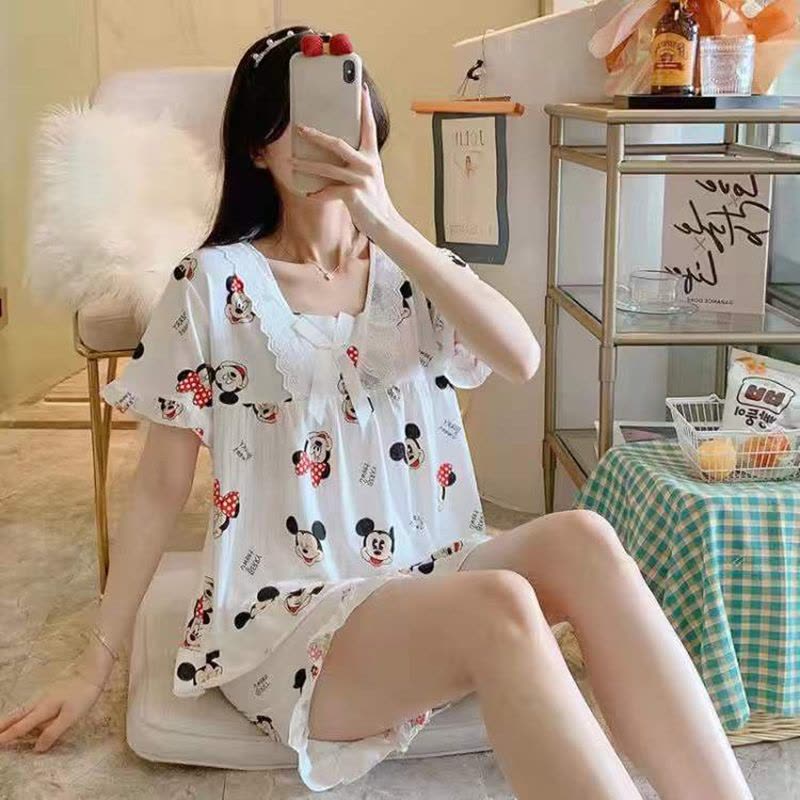 睡衣女夏季新款短袖短裤韩版甜美公主风学生可爱两件套睡衣家居服莎丞图片