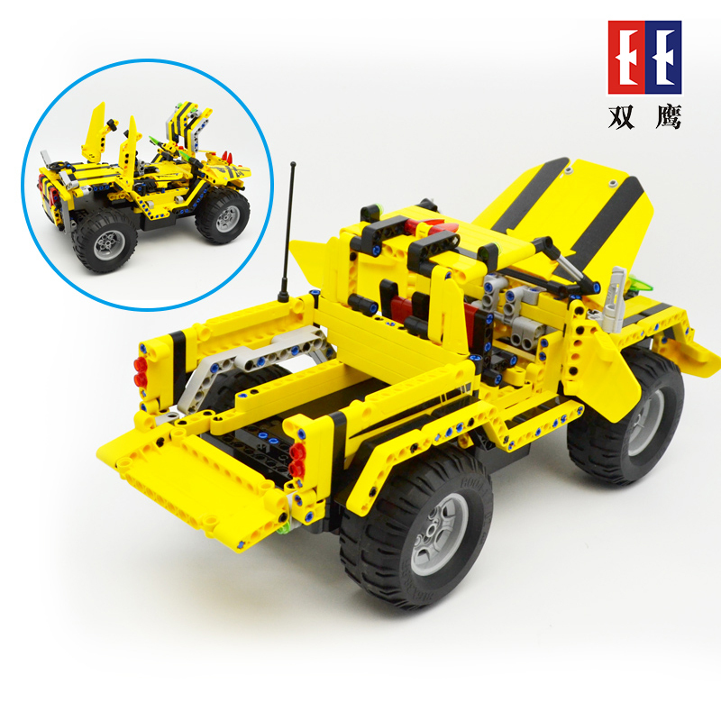 双鹰咔搭遥控积木车黄拼装大黄蜂皮卡汽车儿童益智拼装c51003