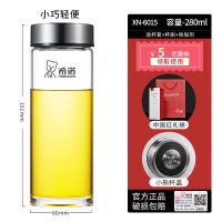 希诺单层玻璃杯便携男加厚水晶茶杯女士小清新水杯学生透明随手杯 经典小熊款-280ml-小巧便携