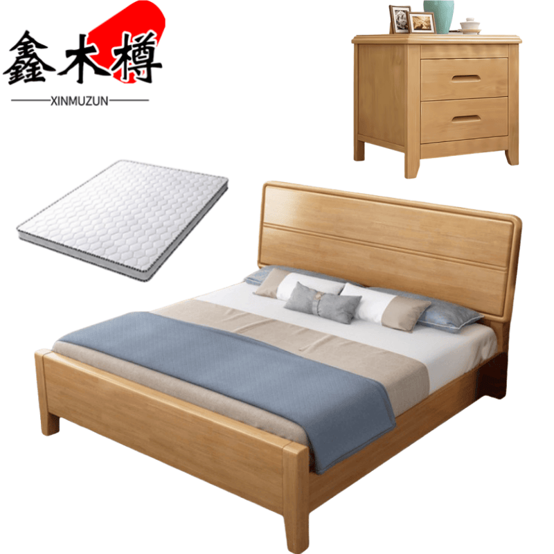 鑫木樽床+床头柜+床垫150*200cm套高清大图