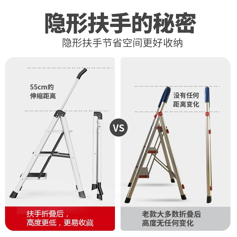 梯子家用折叠伸缩人字梯室内多功能爬梯加厚楼梯三四步小梯凳 三维工匠 二步多用梯凳(耀岩黑)家用梯高清大图