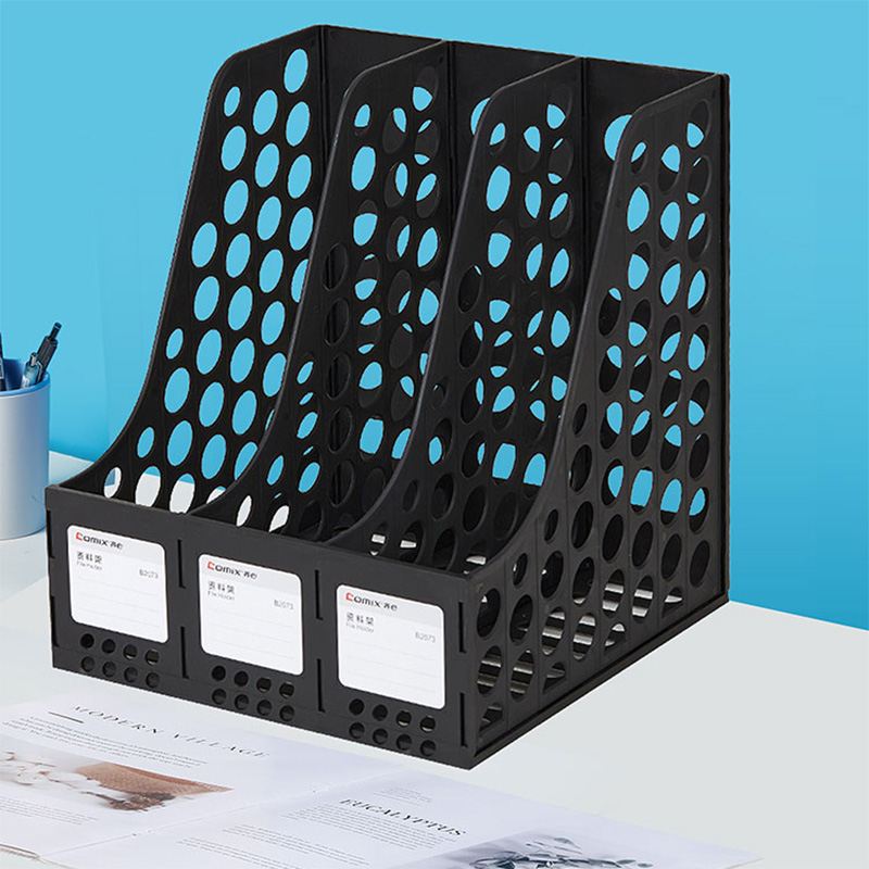 齐心 B2073 资料架(三格)黑高清大图