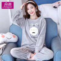 睡衣女冬珊瑚绒韩版大码可爱秋冬款加厚法兰绒女士家居服春秋套装
