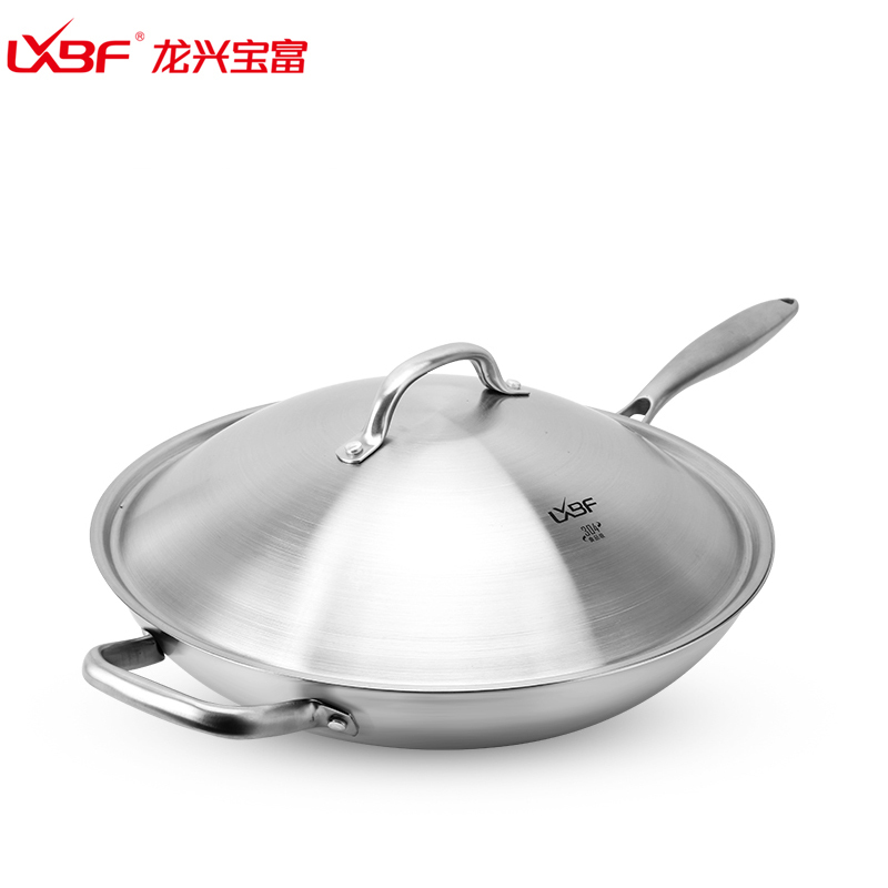 龙兴宝富(LXBF) 36cm三层钢炒锅LX-3CG-319M;大面积翻炒,导热均匀储热快,送304蒸片蒸炒两用