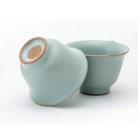 东道 汝窑 青瓷陶瓷套装茶具 莲心茶组 一盖碗六杯 开片可养 天青色
