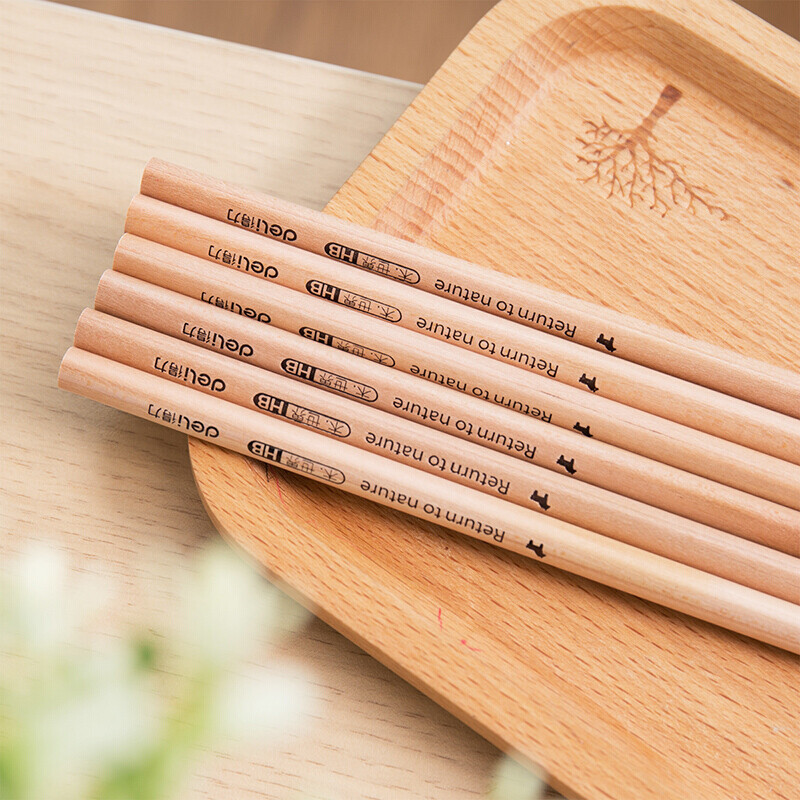 得力 (deli) 58117-HB原木书写铅笔(原木色)(50支/筒)