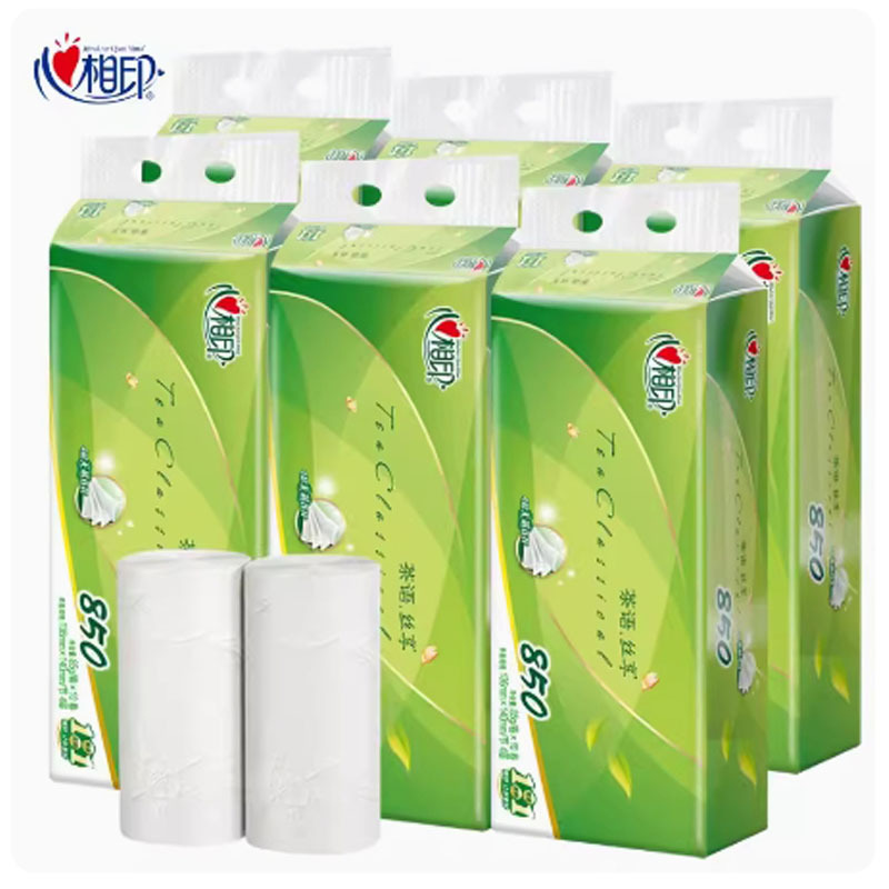 芳美达 心相印无芯卷纸卫生纸巾茶语家用厕纸实惠装擦手纸 4层136*115 840克本色6提装高清大图