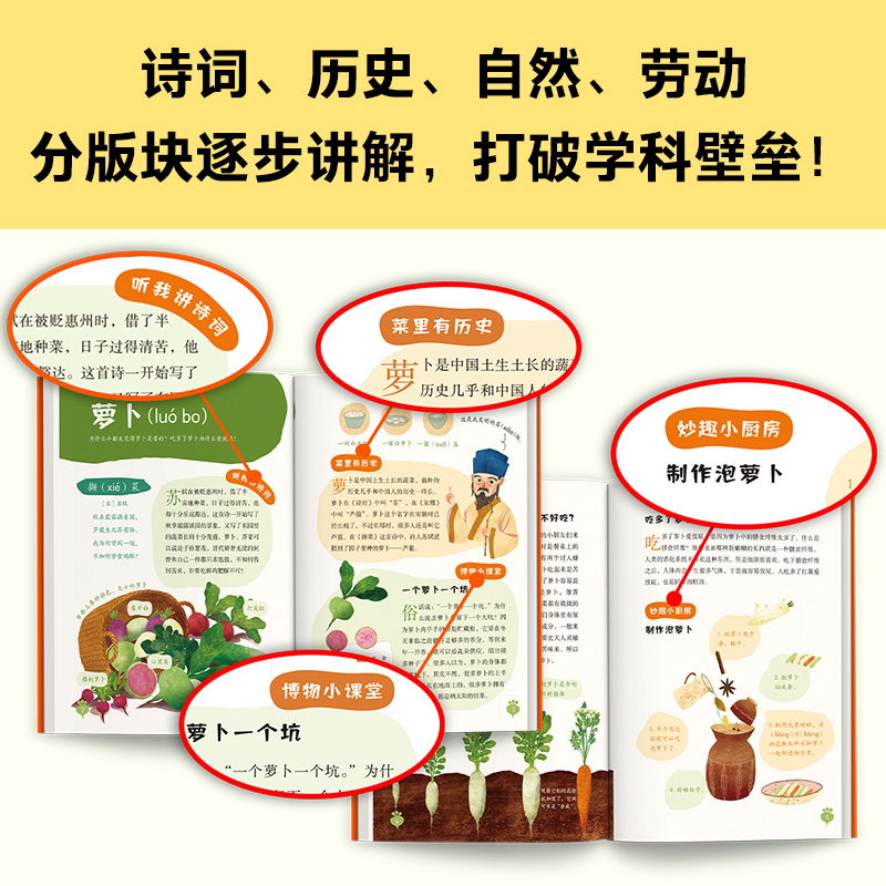 [醉染正版]古诗词里的自然常识全4册 少儿童自然动物科学百科全书吃萝卜为什么爱放屁白鹭为什么排成一行飞科普类书籍小学生课高清大图