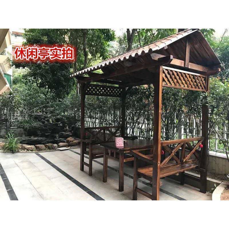 凉亭户外防腐木六角亭庭院古建木屋实木长廊仿古四角木亭_799 休闲亭碳化色2.2*1.2米