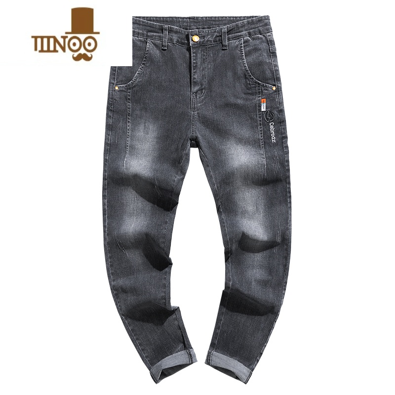 YANXU牛仔裤男2023夏季薄款弹力修身小脚直筒潮牌百搭休闲长裤男装高清大图