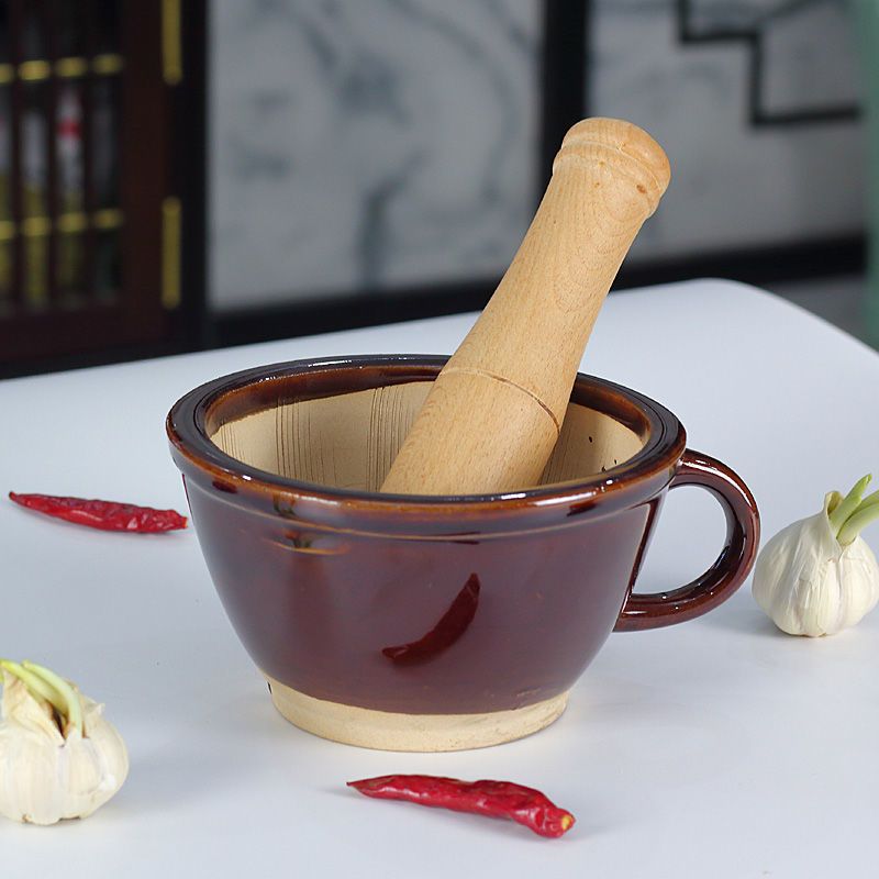擂钵家用辣椒皮蛋老式加厚粗陶瓷研磨碗擂茶钵蒜臼子捣蒜泥神器 擂钵