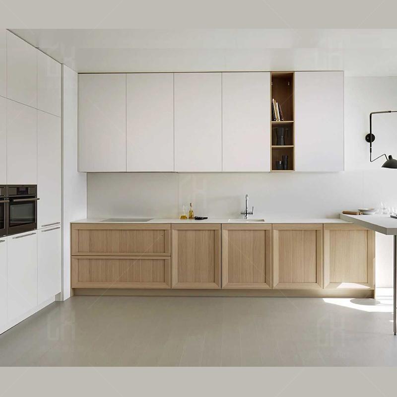 现代木纹北欧拼接全屋整体厨房橱柜定制开放式厨房柜厨柜组合装修闪电