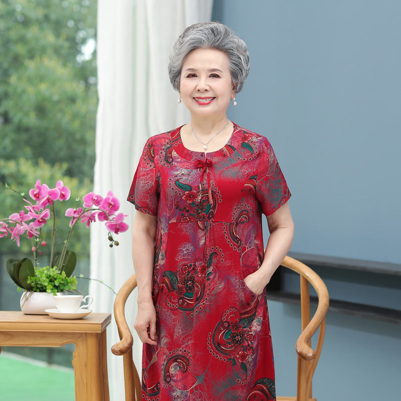 红色连衣裙 xl[建议80-105斤] 中老年人女装夏季60岁奶奶宽松连衣裙