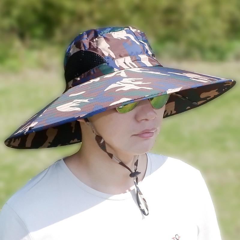 遮阳制冷多功能迷彩渔夫大檐工地帽 半网迷彩大檐帽[单独帽子]军色