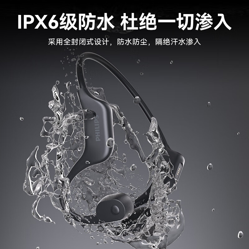 飞利浦(PHILIPS) 骨传导蓝牙耳机升级款TAA6609C-蓝色 (32GB夜跑版本)高清大图