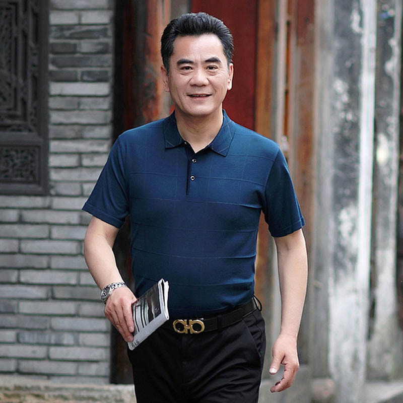 男士T恤 新款中年韩版翻领POLO衫薄款修身爸爸时尚POLO衫AWANHOO16229