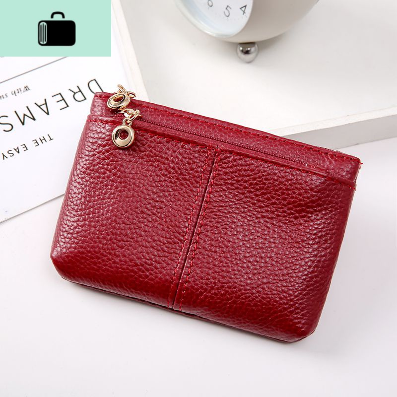 零钱包女学生韩版可爱硬币迷你牛皮多功能卡包钥匙包短款拉链钱包NEWLAKE 真皮三拉链-酒红