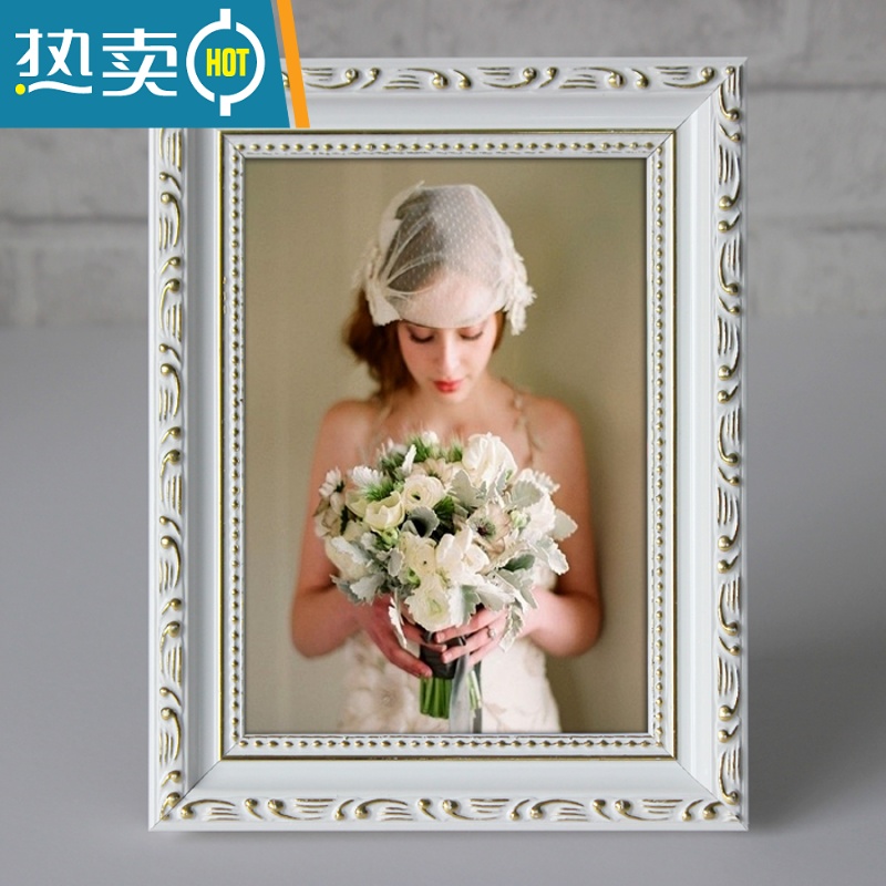 敬平欧式实木相框摆台创意现代简约5 6 7 8 12寸a4儿童画框挂墙定做 老白色 A5【14.8*21】厘米
