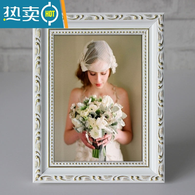 敬平欧式实木相框摆台创意现代简约5 6 7 8 12寸a4儿童画框挂墙定做 老白色 A5[14.8*21]厘米