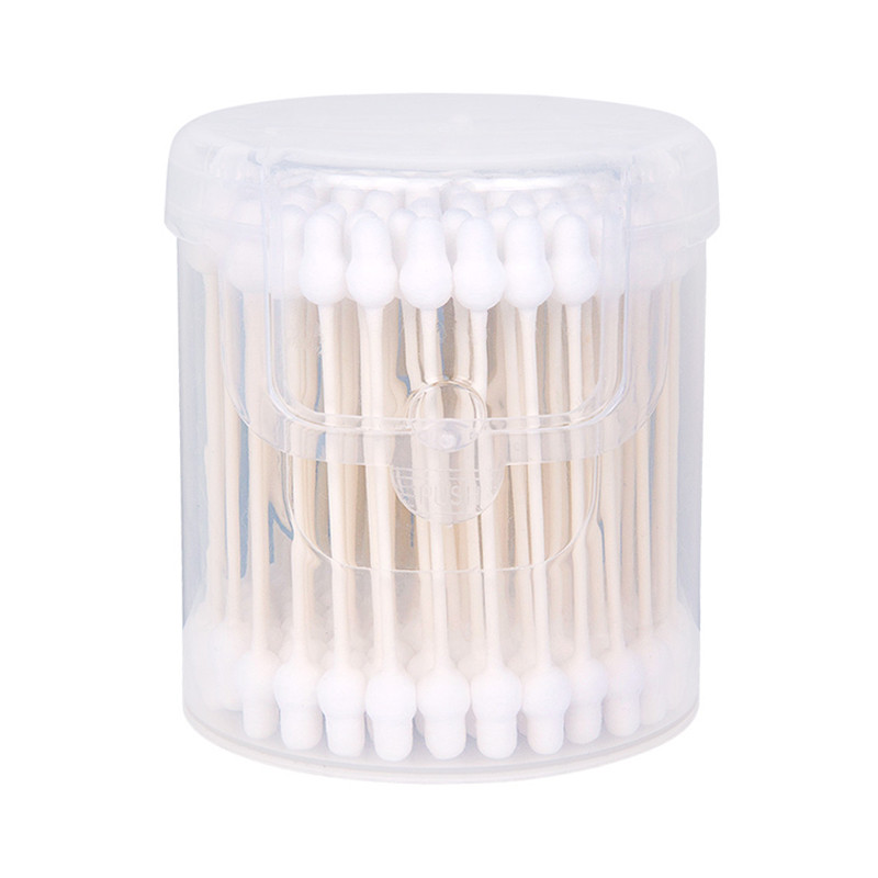 易简(yijian)儿童棉签 婴儿纸轴双头棉棒宝宝螺纹旋头细轴清洁耳鼻葫芦头100支YP2高清大图