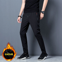 夏季冰丝薄款休闲裤男士韩版修身运动裤男免烫直筒长裤子_150 3XL建议145-160斤一厚薄可选 黑色【单条装】冬季加绒款