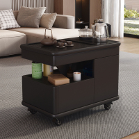 青木川 简约现代轻奢实木沙发边几侧边柜客厅阳台带轮子可移动家用小户型小茶桌带烧水壶一体茶吧机角几长方形茶几 【纯黑色】带轮子可移动推车 宽47x深75x高56厘米