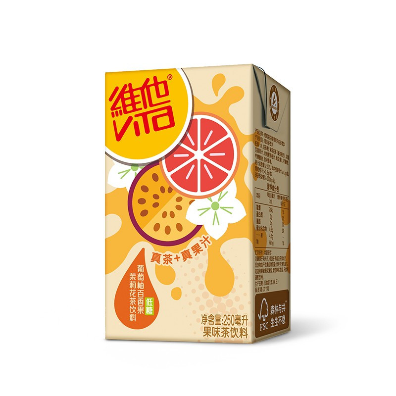 维他奶 维他葡萄柚百香果茉莉花茶250ml*24盒 果茶 整箱