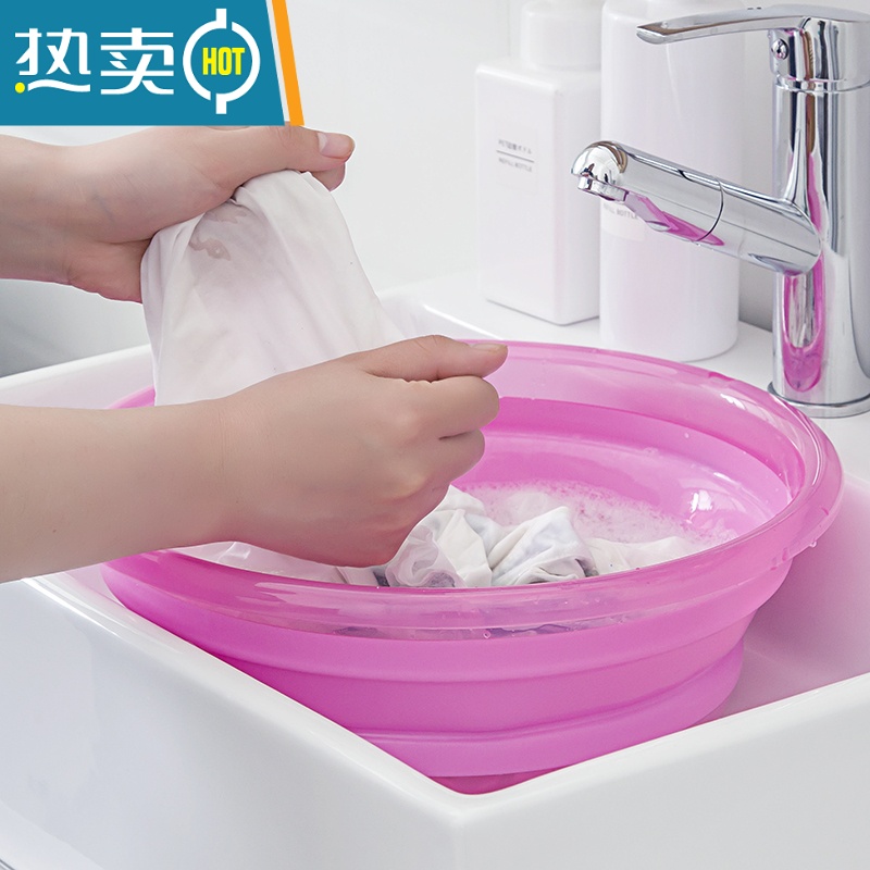JING PING折叠盆便携式旅行压缩水盆家用旅游学生宿舍硅胶塑料洗脸盆高清大图