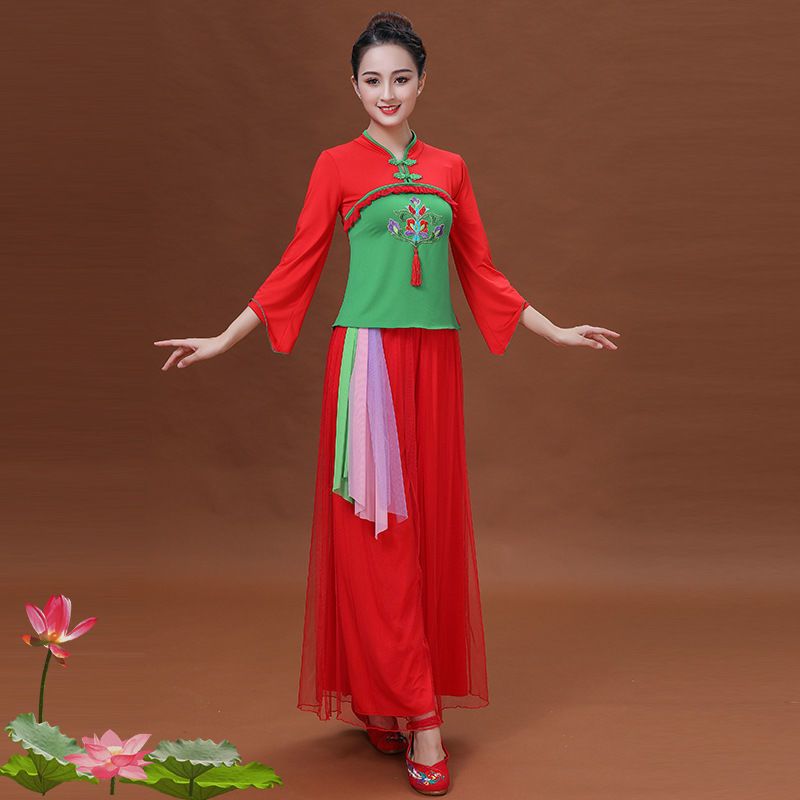 广场舞服装女跳舞衣服套装新款民族风古典秧歌扇子舞团体演出服