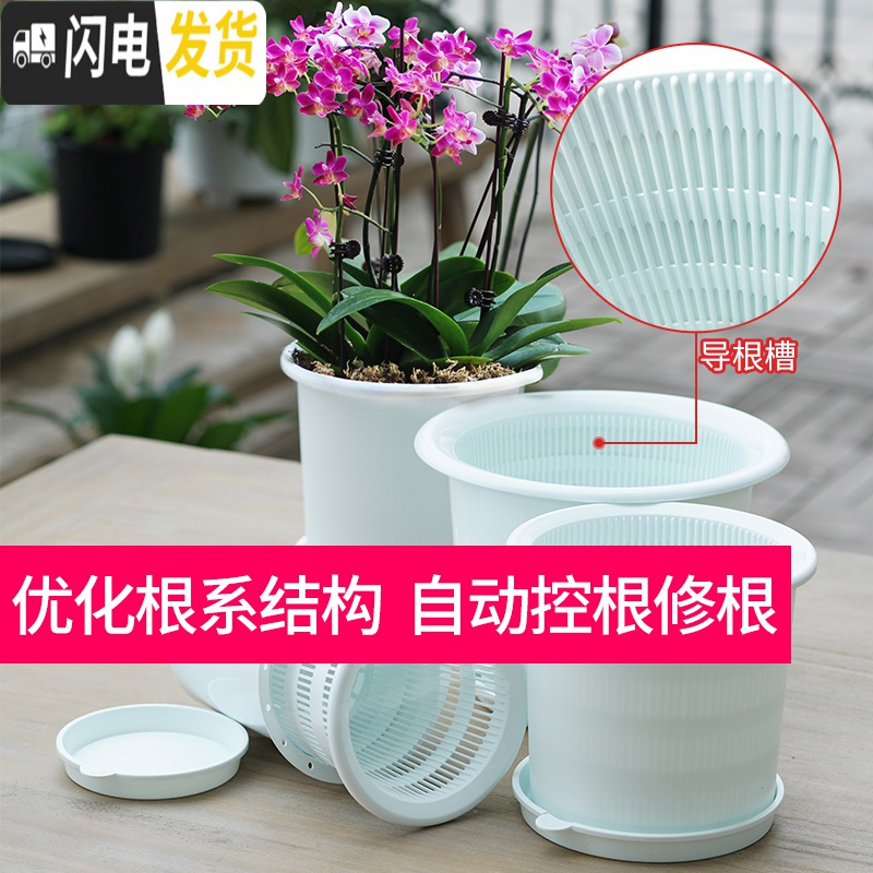 三维工匠美莳蝴蝶兰控根花盆透气加仑塑料胶树脂大号绿萝君子虎皮兰专用盆 内径16cm黑色套盆[无托盘] 中等花盆容器