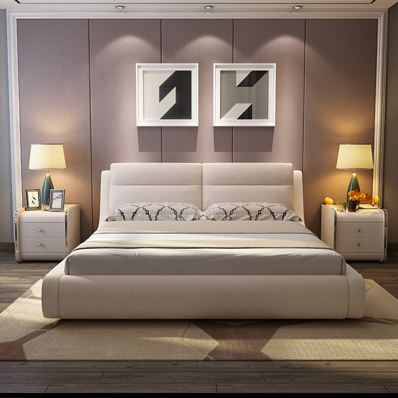 布艺床可拆洗 简约现代双人床1.8米布床榻榻米床婚床主卧家具 1500mm*1900mm_床+乳胶床垫+2个床头柜(颜色备