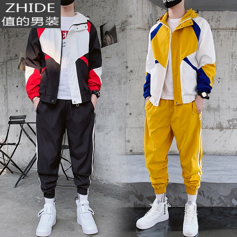 SUNTEK春季青少年外套男孩套装帅气秋装运动高初中学生13-15岁班服潮流夹克