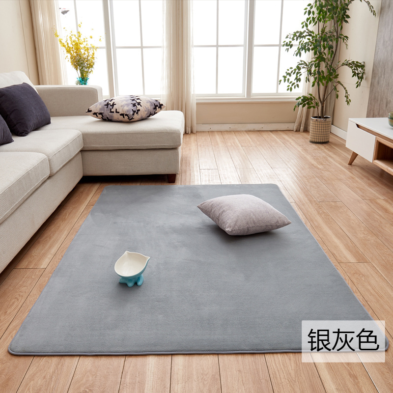 美帮汇简约现代垫子地垫珊瑚绒出租房改造卧室床边满铺客厅茶几地毯 灰色 2x1.4米