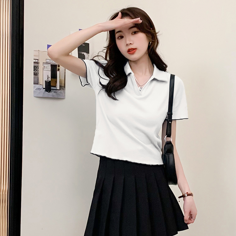 [2.5折价49元]唐狮新款短袖打底polo衫女内搭短款上衣春夏流行漂亮小衫